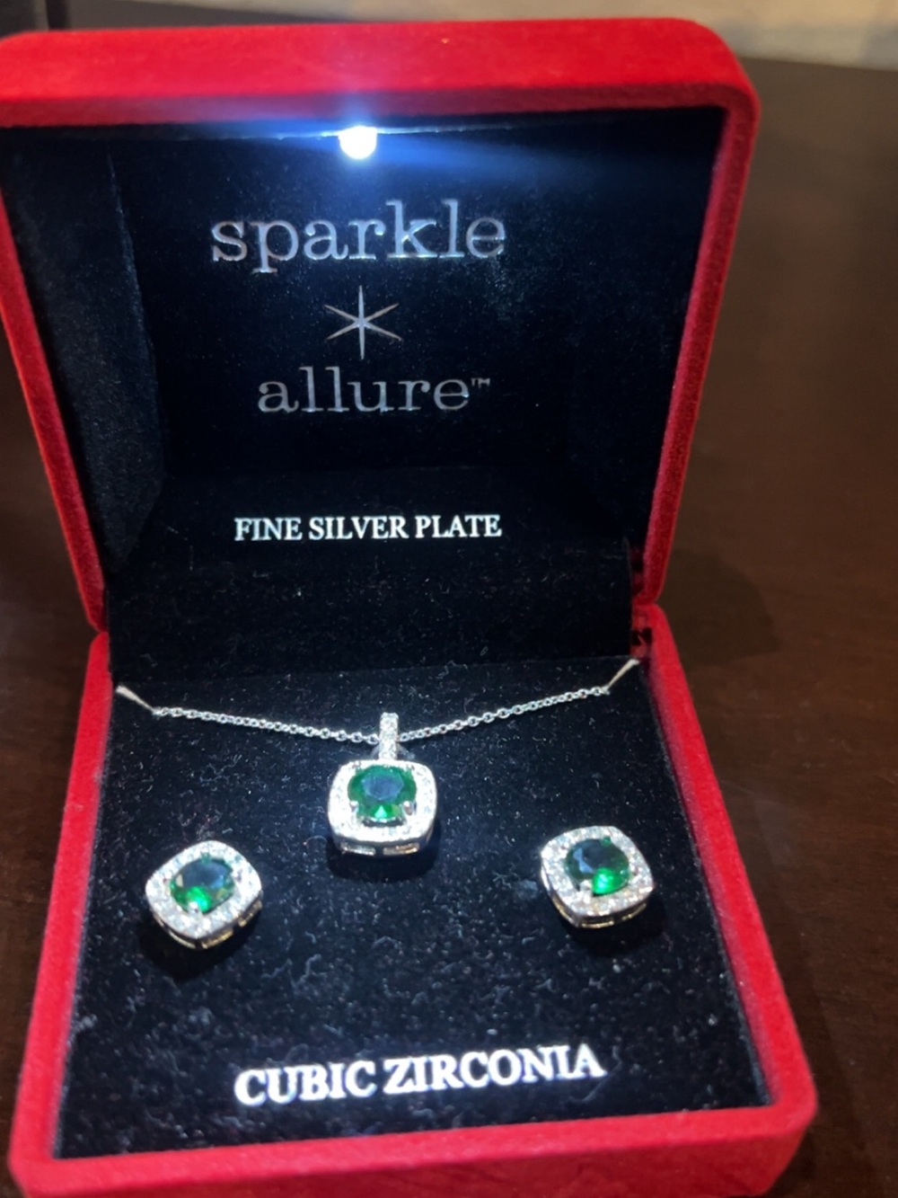 Allure Emerald Green Cubic Zirconia Necklace and Stud Earrings